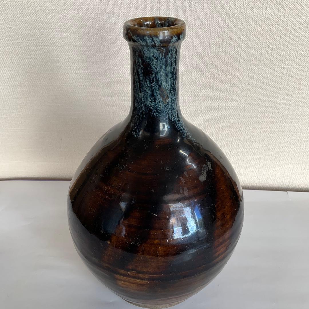 松代焼　褐釉白彩徳利　江戸時代後期〜明治時代頃