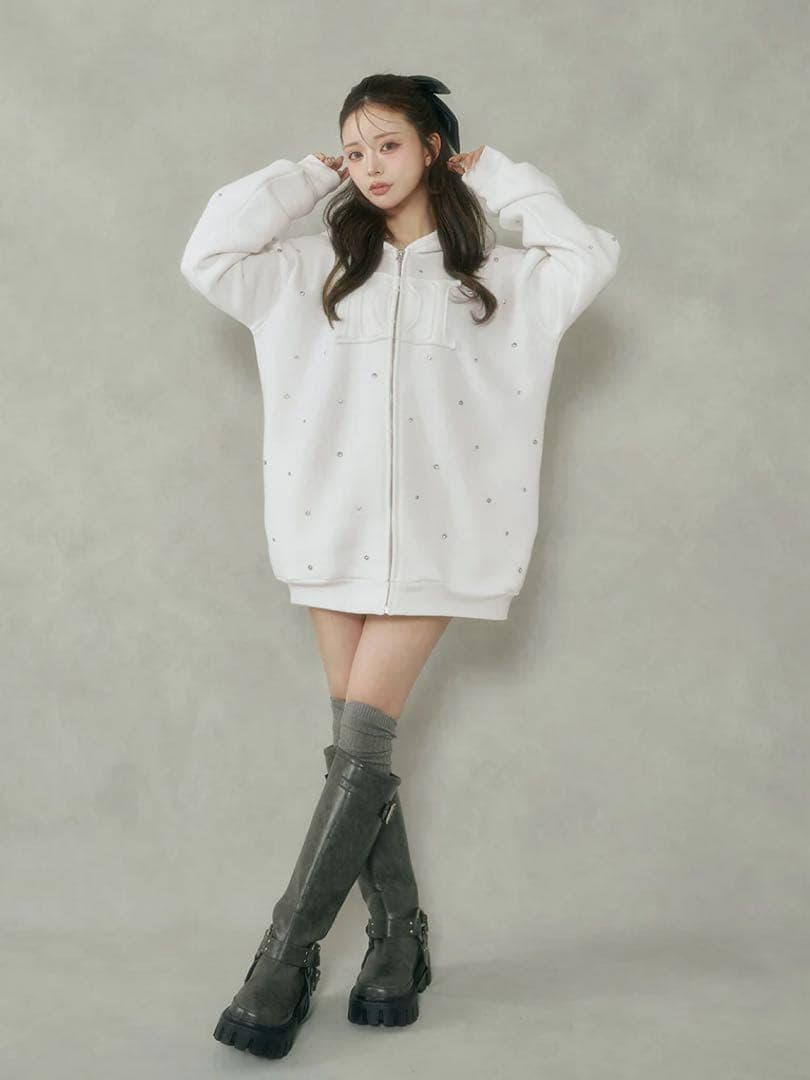 新品タグ付 ダーリッチ ホワイト DDロゴビジュージップパーカー フリー