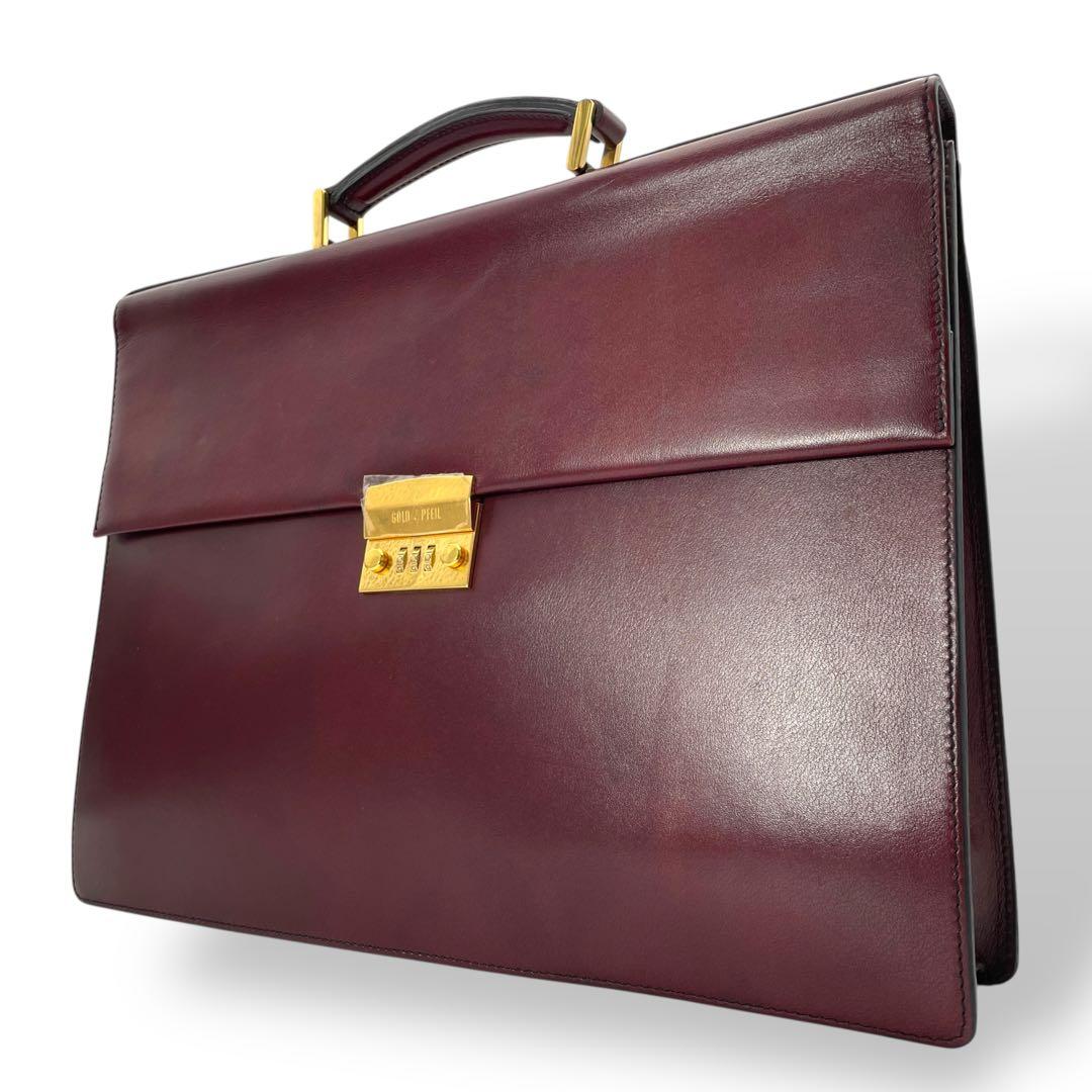 ゴールドファイル レザー ブリーフケース ビジネスバッグ ブラウン ダイアル式