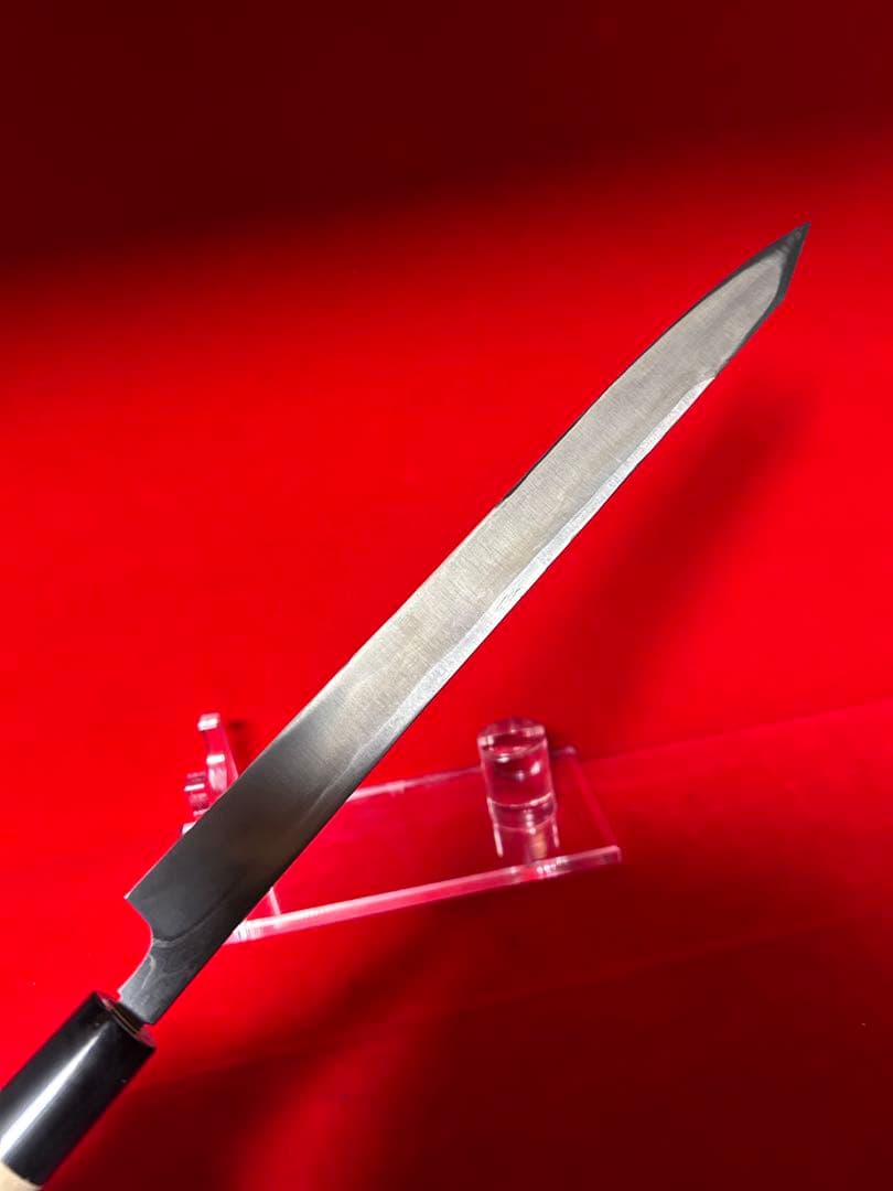 01586 包丁　剣型切付　保勝　津軽打刃物　練鉄　墨流し　尺　箱付　未使用品