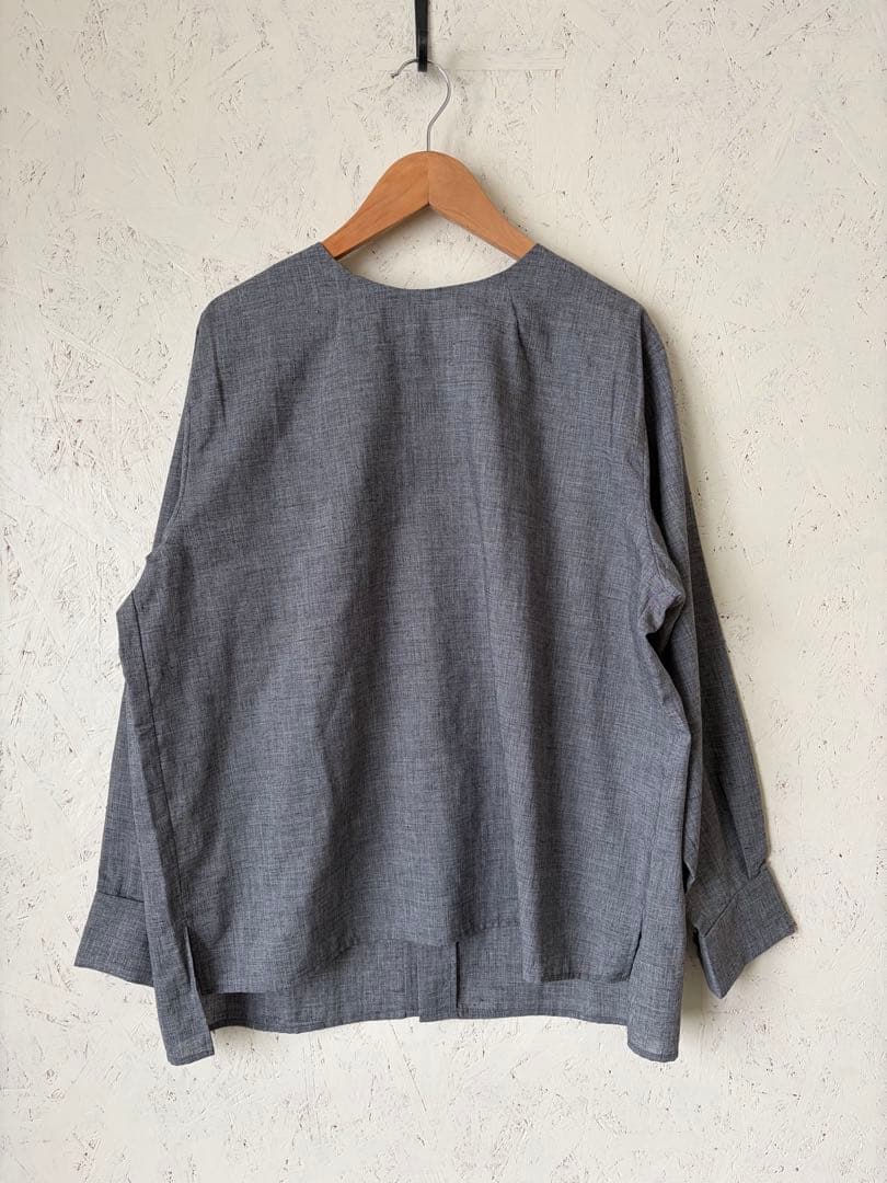 SA17 中川政七商店 バックボタンブラウス フリーサイズ リネン混 グレー