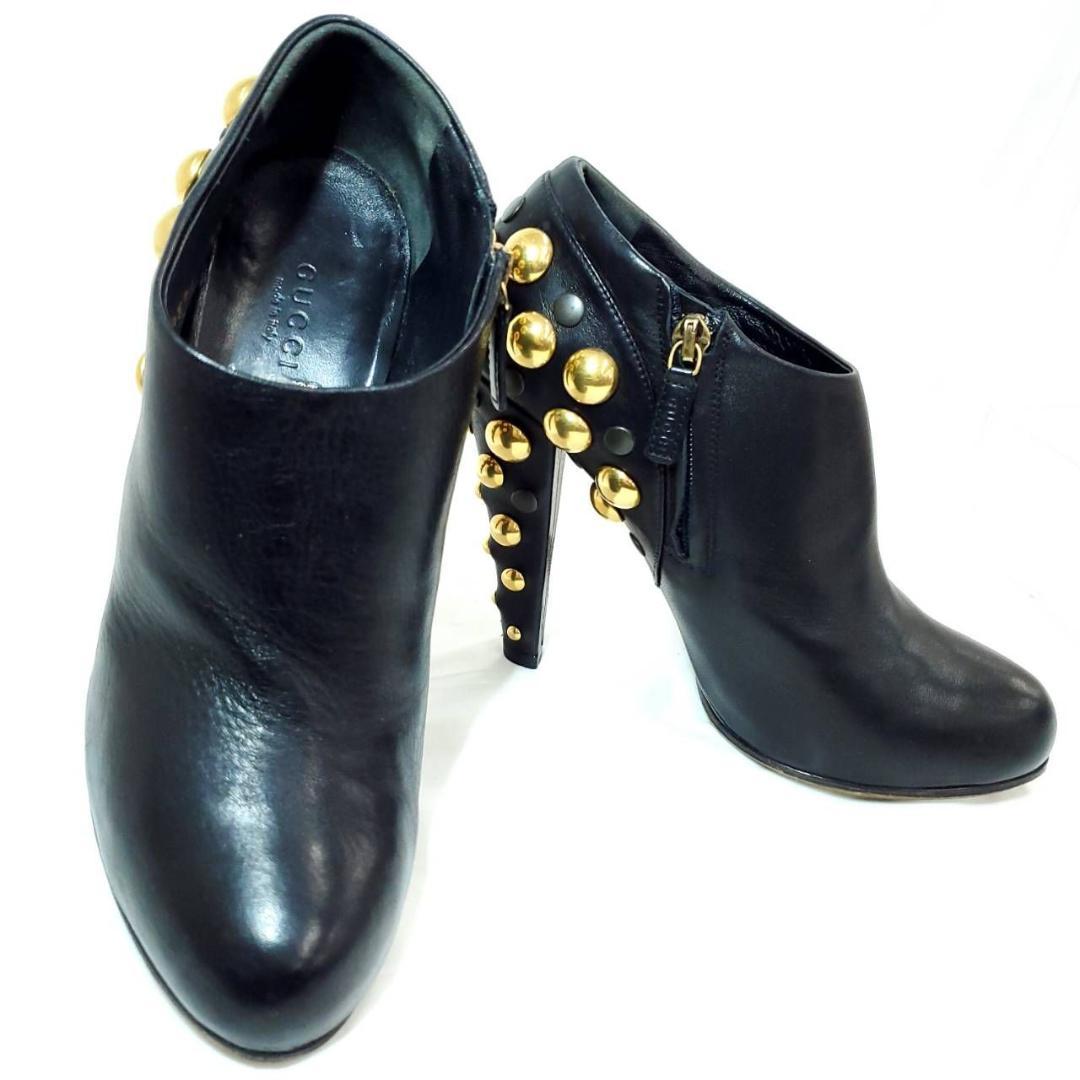 グッチ　美品　スタッズ　サイドジップ　ブーティ　本革　レザー　EU37