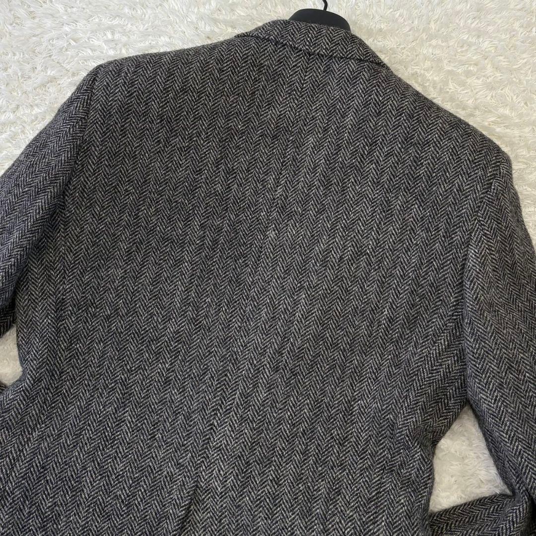 ハリスツイード テーラードジャケット 総柄 ヘリンボーン L チャコールグレー