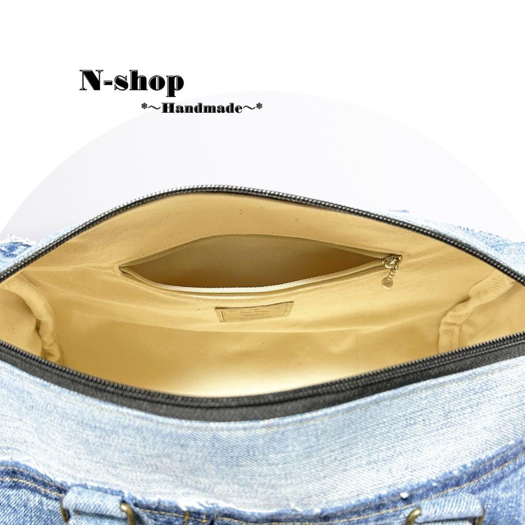 ☆デニムリメイク☆ボストンバッグ(横長タイプ)❥ハンドメイド❥