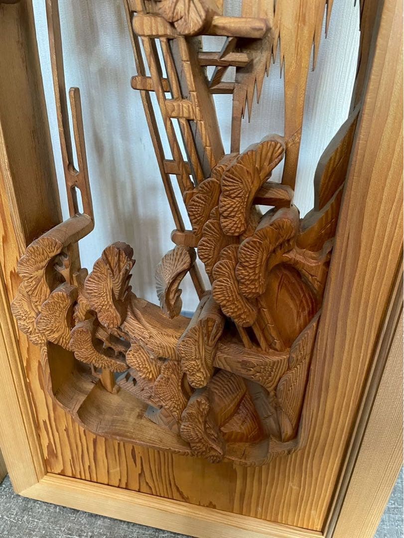 欄間　二枚組　木彫り　彫刻　松