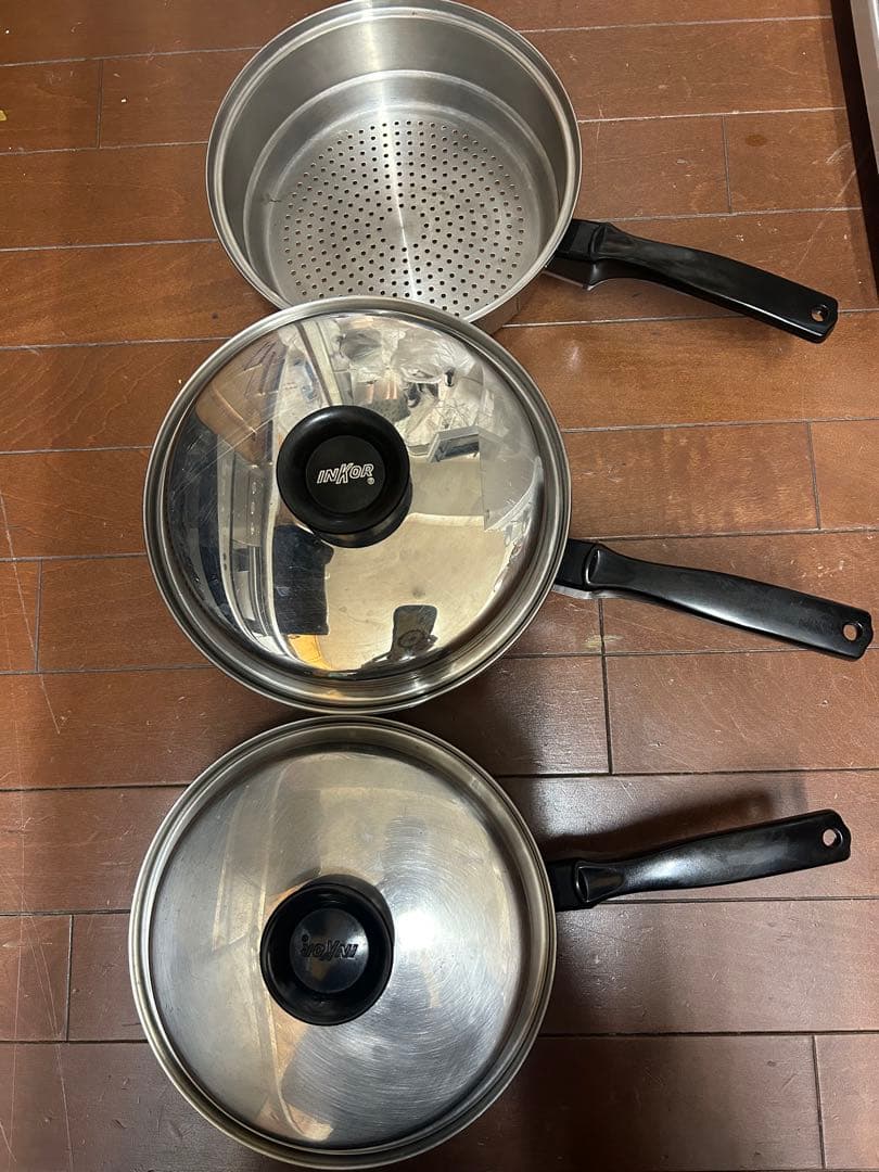 IH対応セット　インコア　INKOR(3コート・小フライパン・蒸しパン・蓋1つ)
