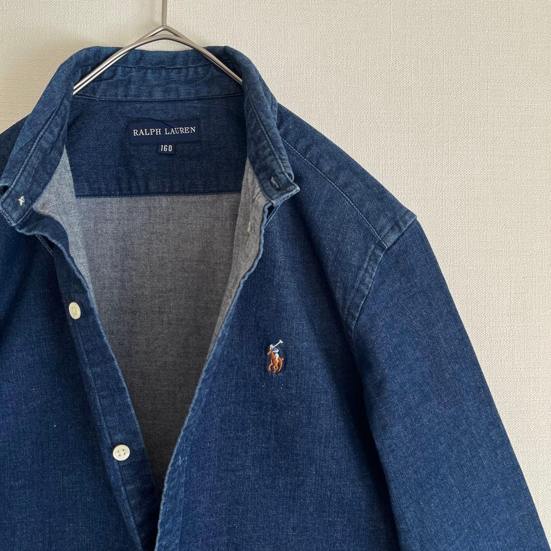 【超レア着用感少ない美品】ラルフローレンデニムシャツ160しっかりとした厚手生地
