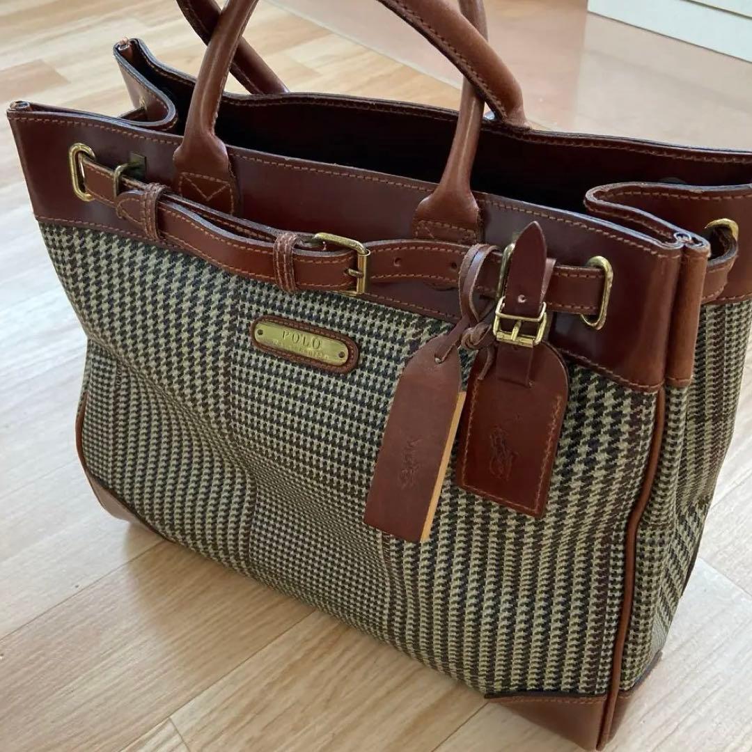 美品 Ralph Lauren トートバッグ 中型 ハウンドトゥースパターン