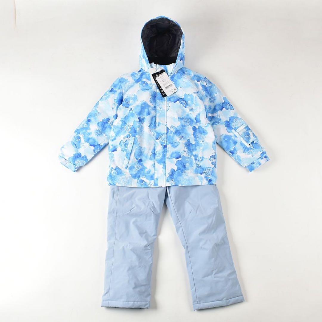 子供用スキーウェア 青系花柄 上下セット130cm