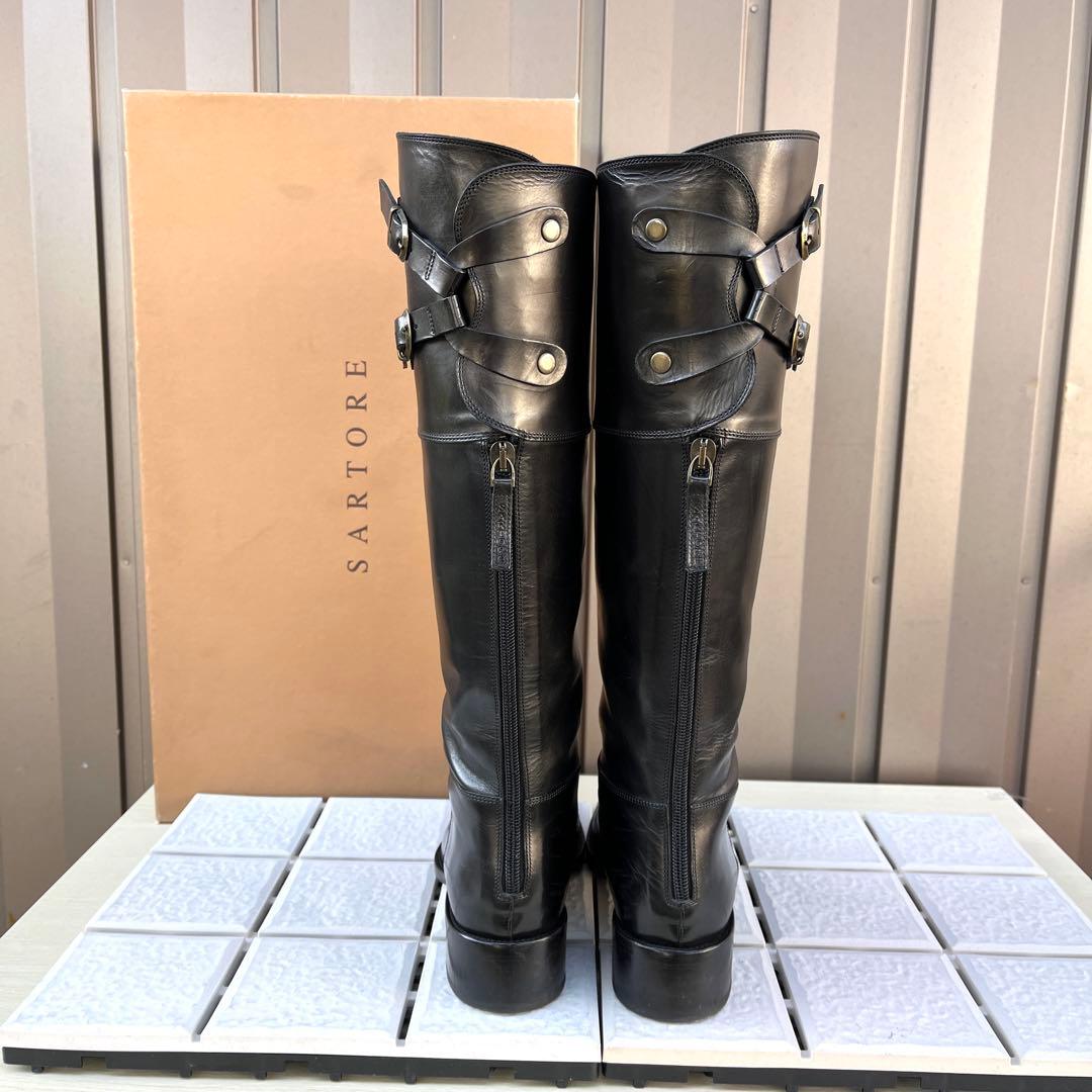 37 SARTORE ダブルベルト　ロングブーツ　黒　レザー　24