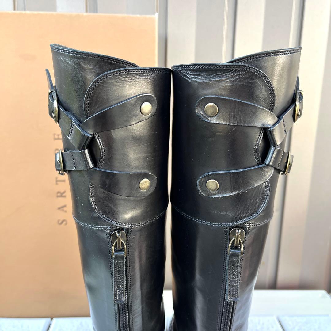 37 SARTORE ダブルベルト　ロングブーツ　黒　レザー　24