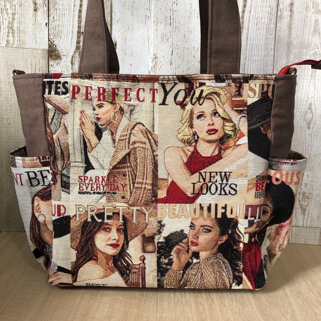 bebe✻y　トートバッグ　ハンドメイド　ブラウン×レッド【新品デニム】