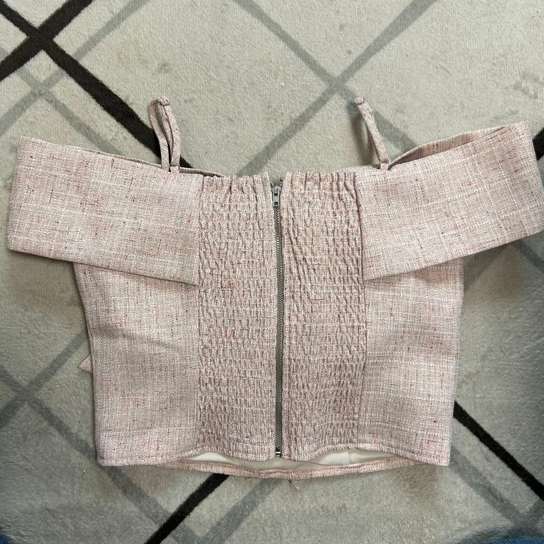 LIP SERVICE ツイードリボンオフショルトップス リップサービス ピンク