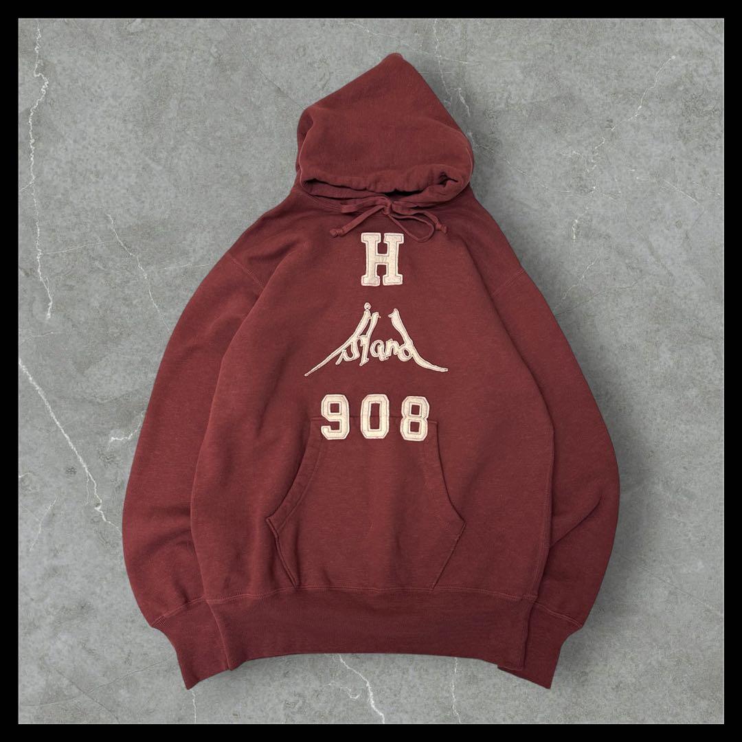 45R パーカー HERITAGE 裏毛フーディー アイランドワッペン ボルドー