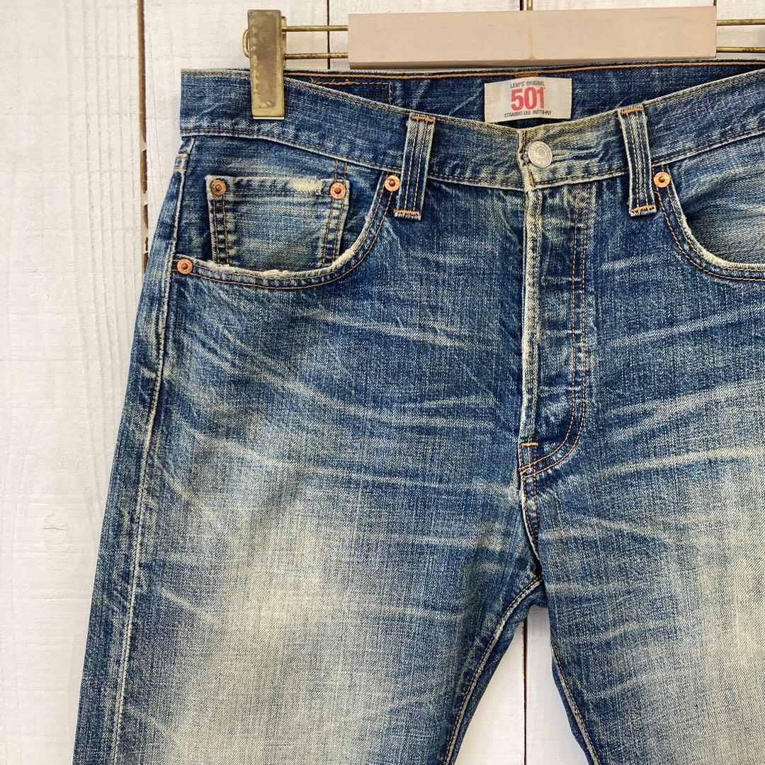 ★送料無料★Levis501★濃紺インディゴ 鬼ヒゲ ★00年代☆W32