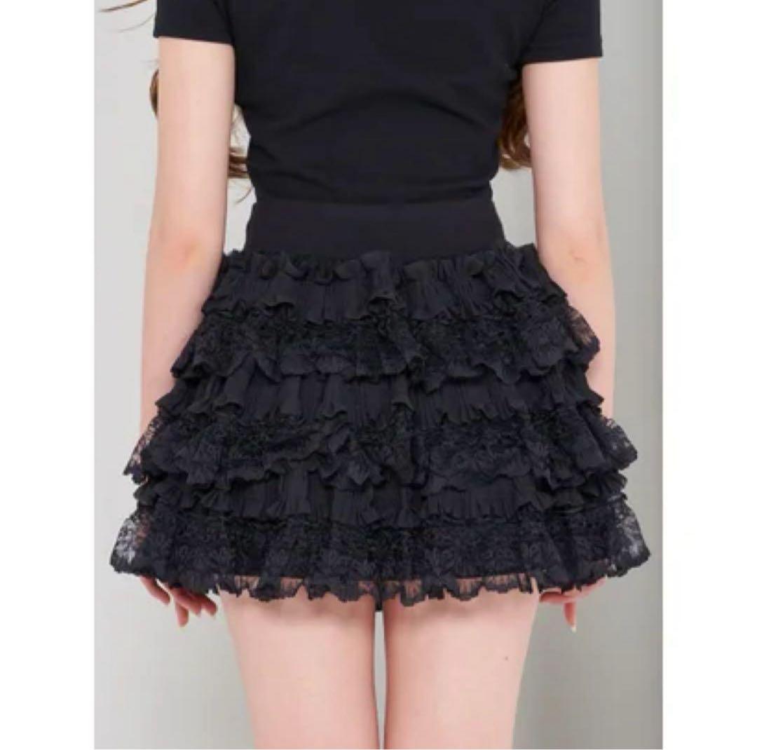 Darich ダーリッチ ボリュームレースフレアミニスカート ブラック