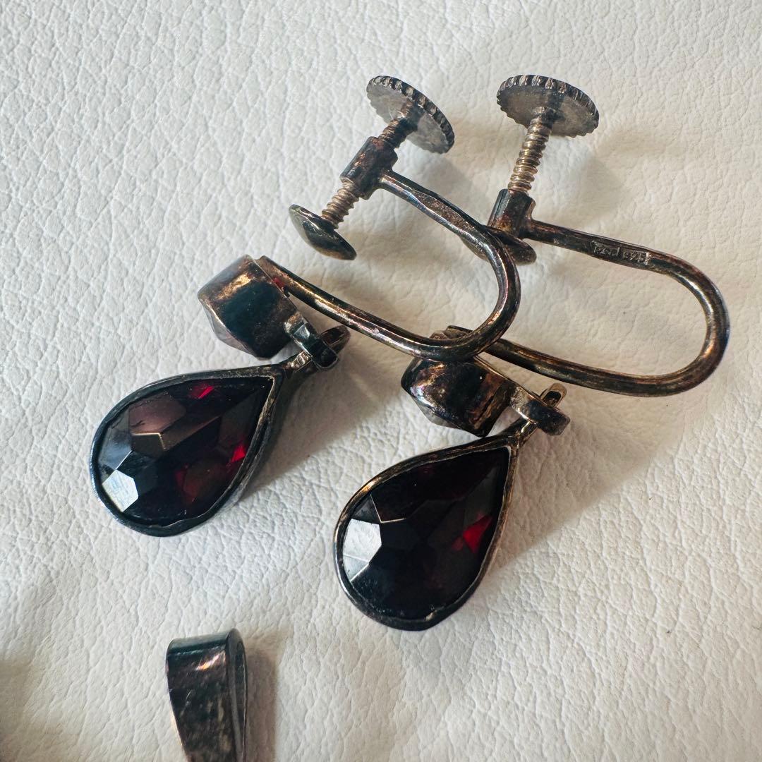 ガーネット イヤリング ペンダントトップ シルバー925 3点セット