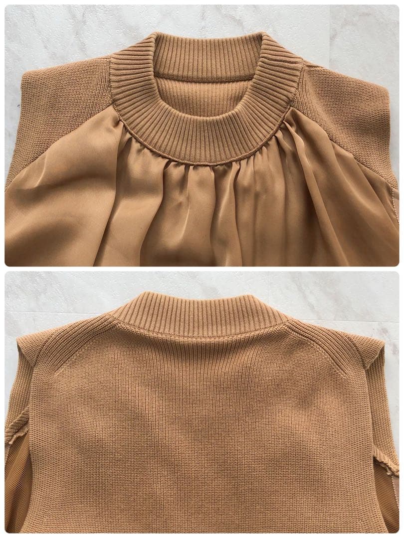 【希少 20SS】sacai ファブリックコンボドレスワンピース ベージュ 1