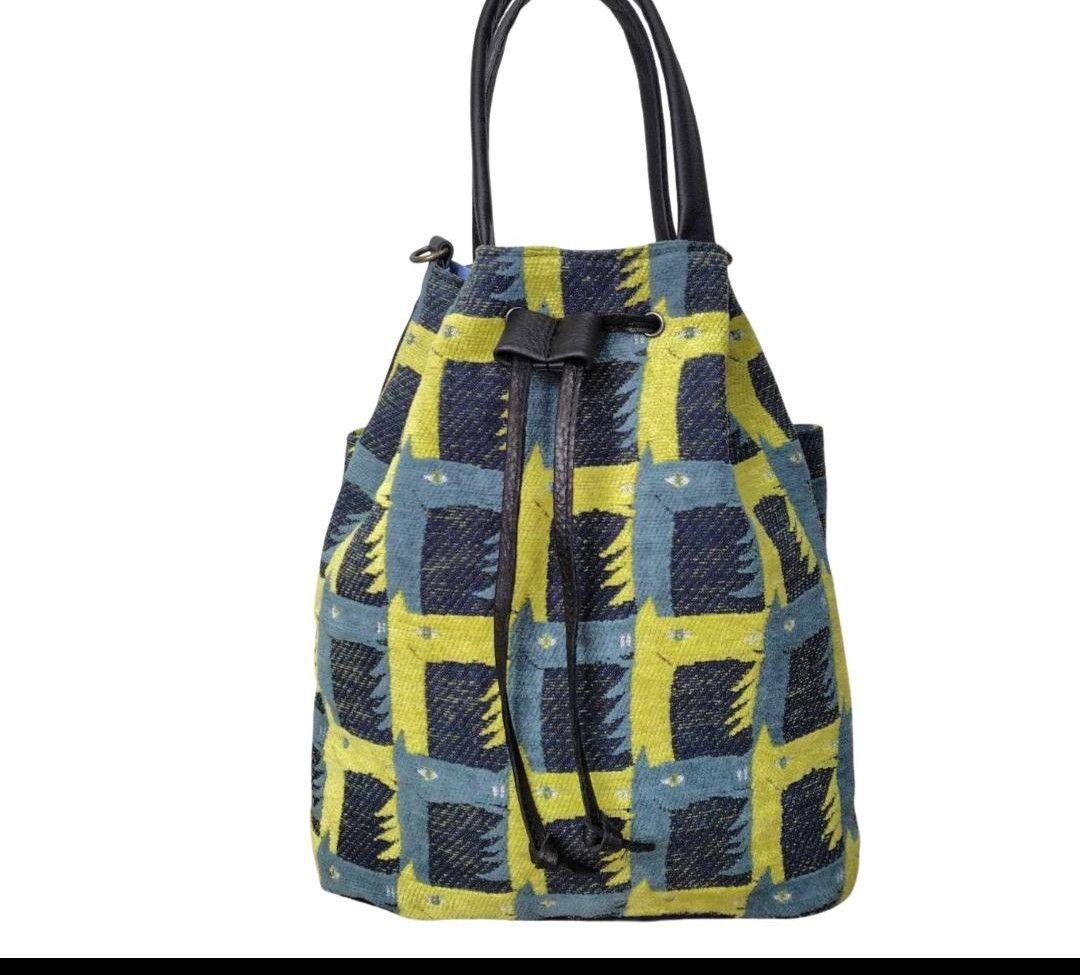 ミナペルホネン/thoroughbredサラブレットネイビー/巾着Lサイズ