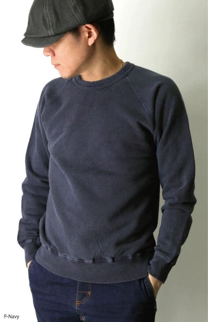 新品タグ　グッドオン　Good On ラグランクルースウェット Pネイビー　L