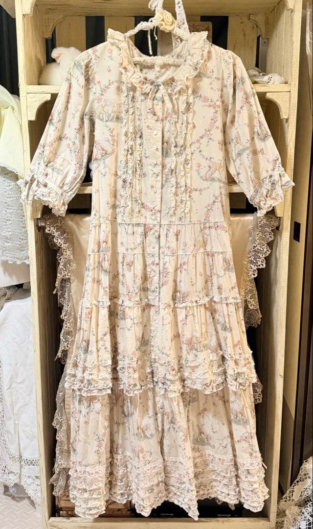 pinkhouse ピンクハウス ひつじプリント ロングワンピース クリーム色