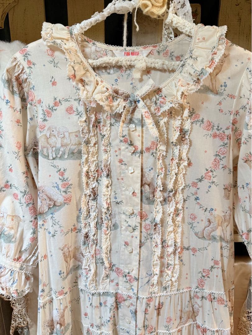 pinkhouse ピンクハウス ひつじプリント ロングワンピース クリーム色