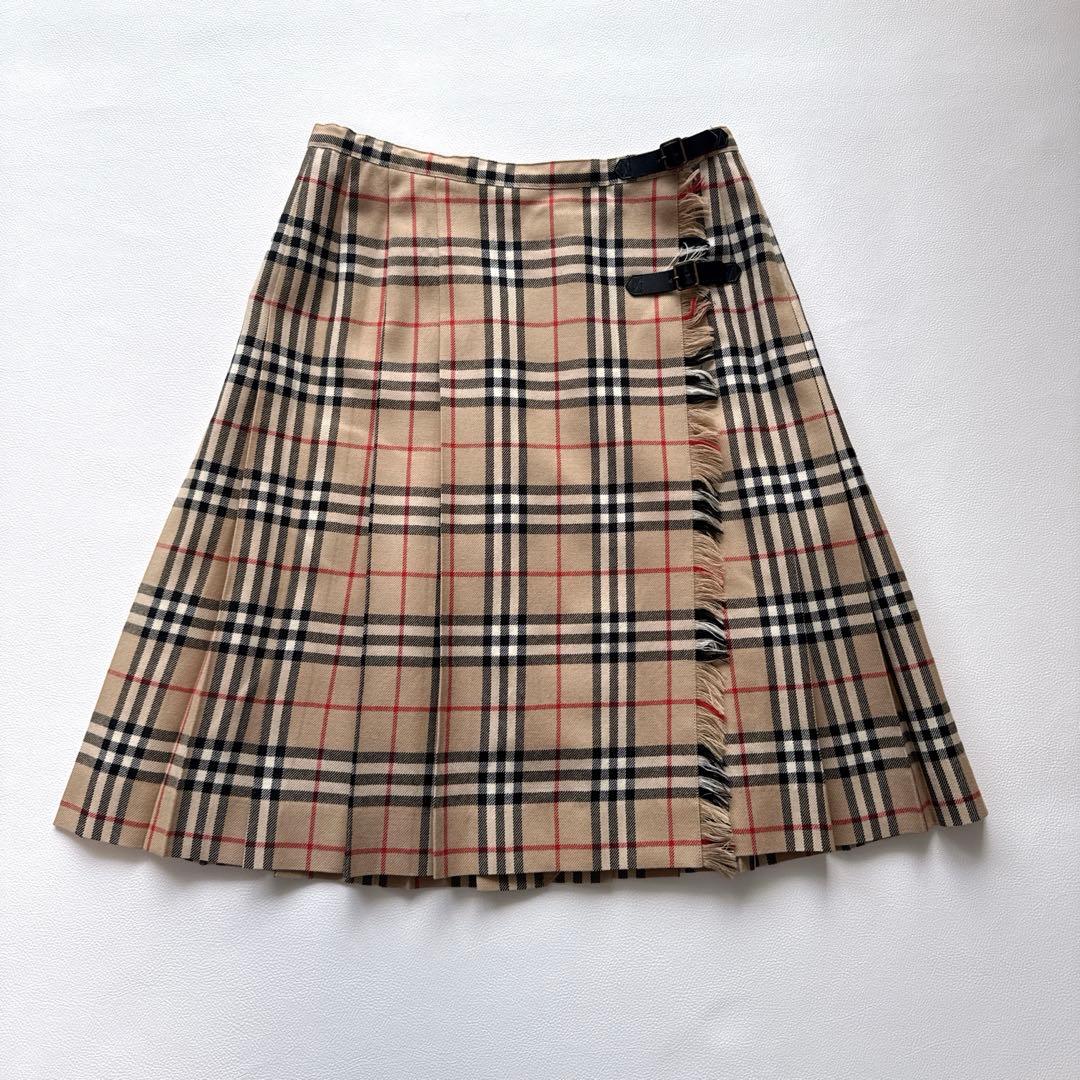 BURBERRY London ノバチェック 巻きスカート 36 ウール 牛革