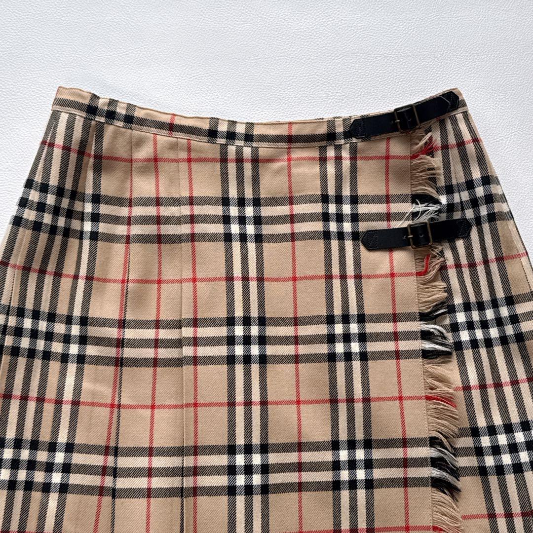 BURBERRY London ノバチェック 巻きスカート 36 ウール 牛革