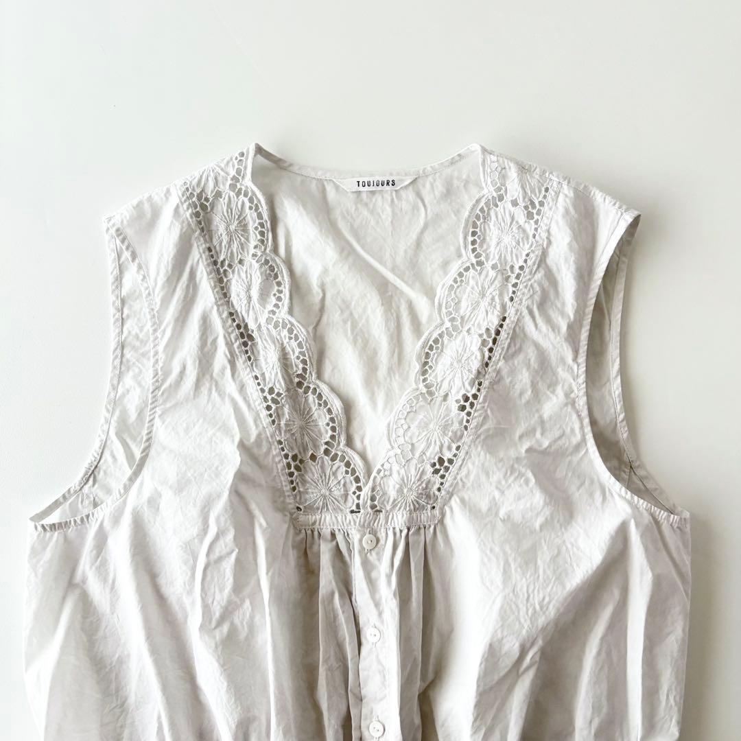 TOUJOURS　トゥジュー　リンクル　コットン　ペーパークロス　レース　ジレ