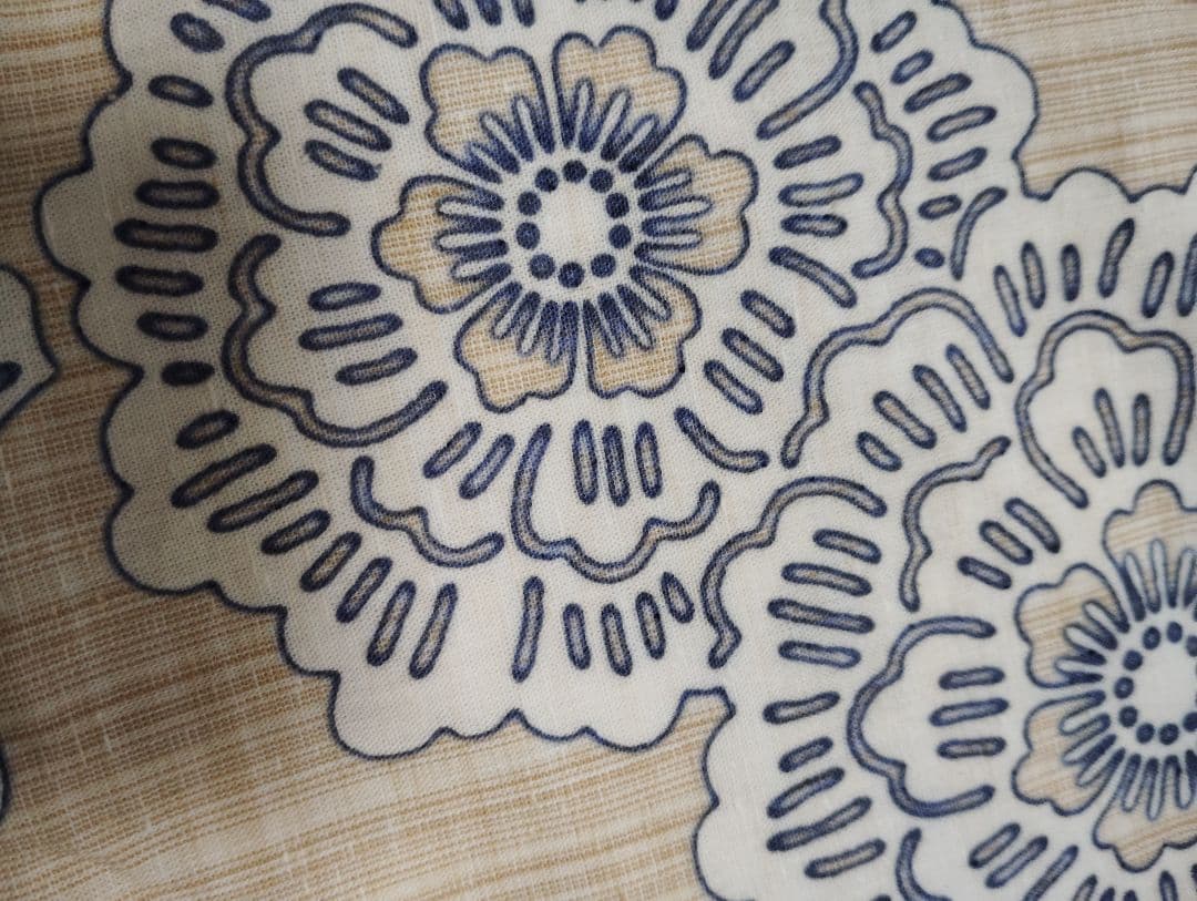 竺仙浴衣　ベージュにブルーの花柄ペイズリー