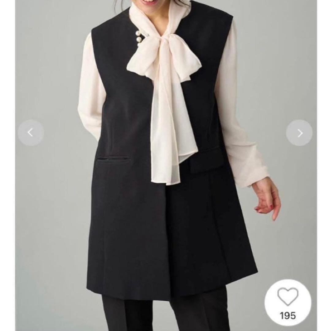 CELFORDセルフォード　フリルパールネックロングジレ ブラック