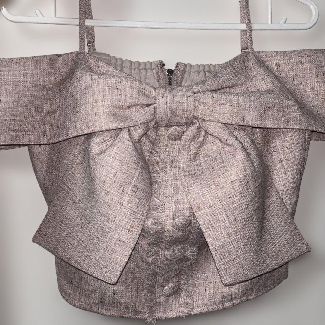 LIP SERVICE ツイードリボンオフショルトップスピンク