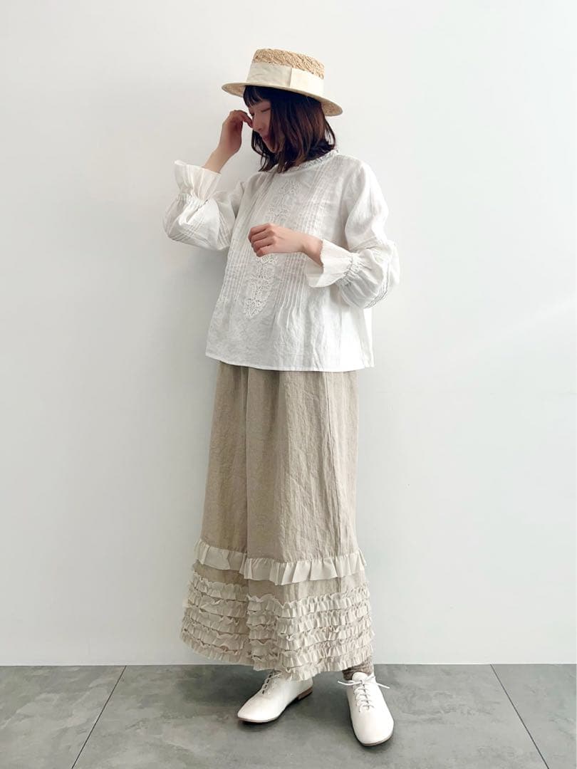 TSUHARU by Samansa Mos2 リネン裾シフォンフリルパンツ