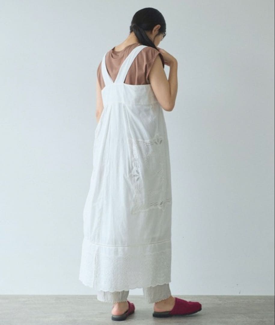 yuni ユニ カットワーク刺繍 ジャンパースカート ホワイト