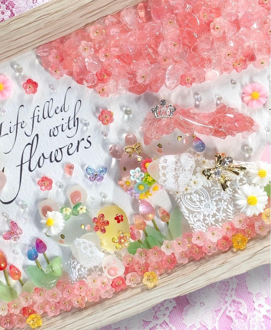 1249 春爛漫イースター 桜とお花畑 フラワーインテリアシーグラスアート 飾り