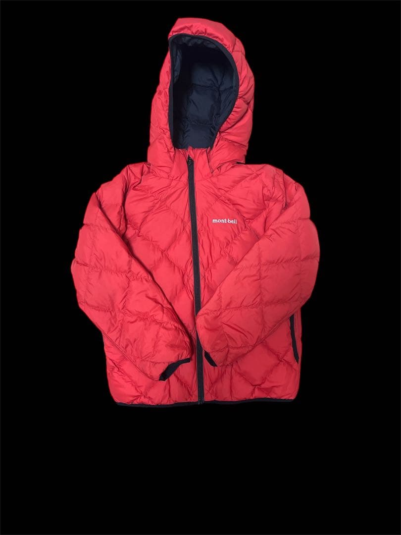 mont-bell フード付き リバーシブル ダウンジャケット ネイビー/レッド