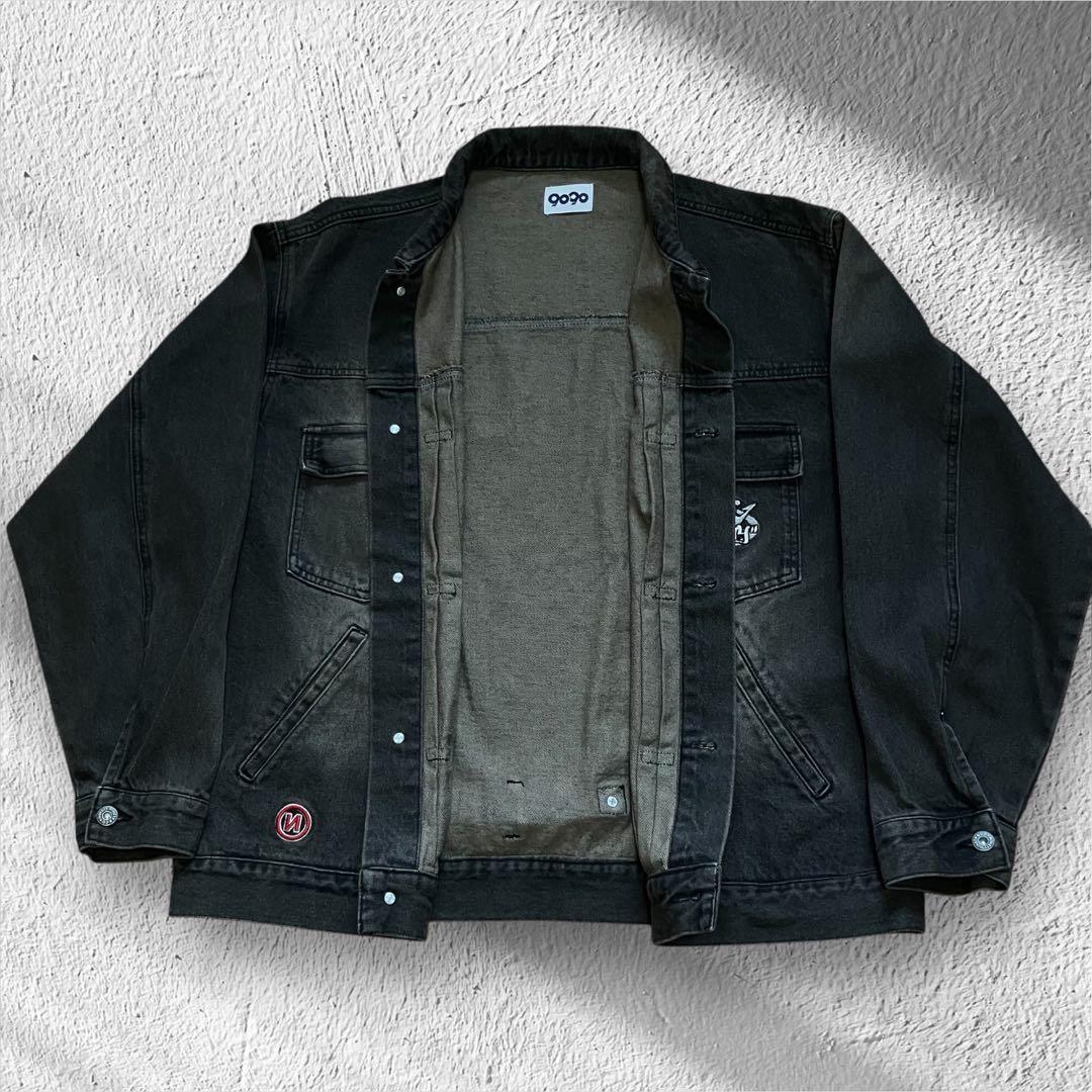 9090 ナインティナインティ キングロゴ刺繍 デニムジャケット グレーXL相当