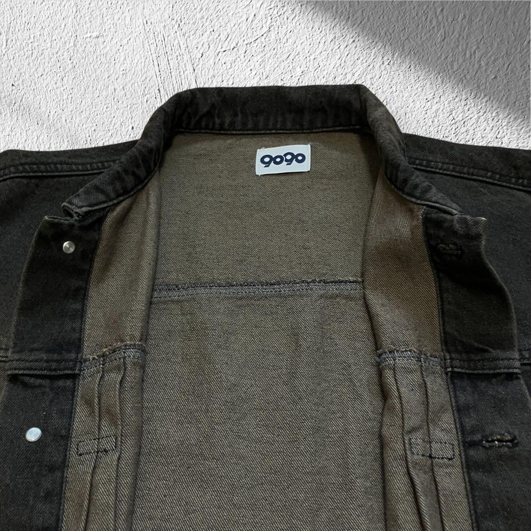 9090 ナインティナインティ キングロゴ刺繍 デニムジャケット グレーXL相当