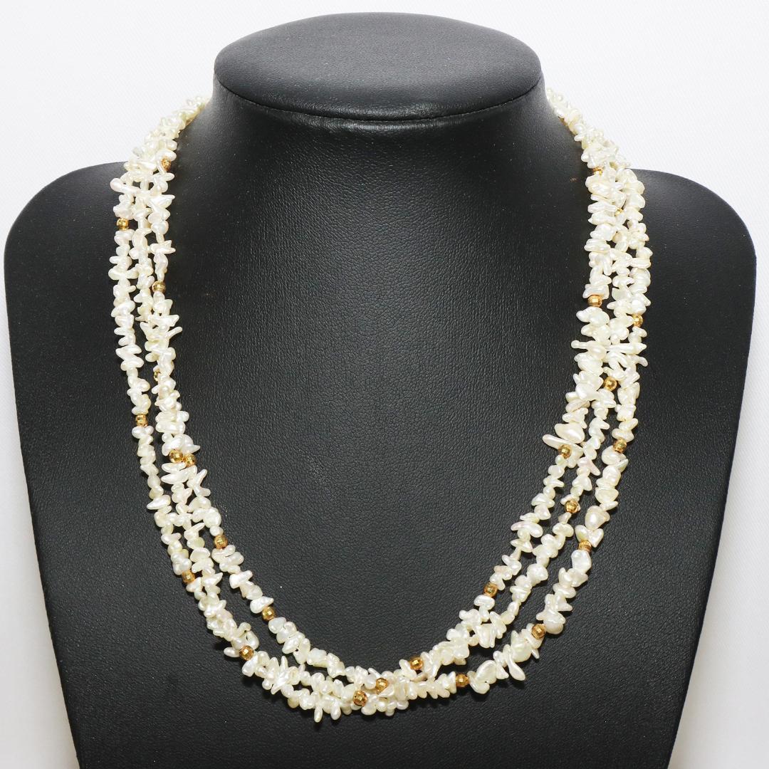 天然 淡水パール 真珠 3連 ネックレス 　全長 42㎝