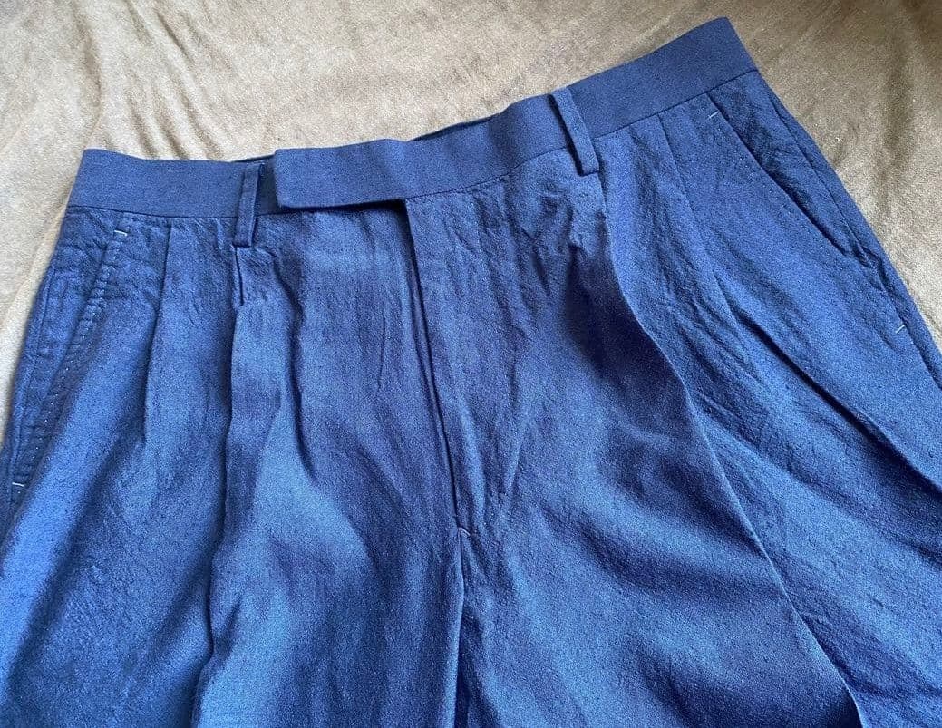 COMOLI/リネンウール2タックパンツ/ネイビー/2