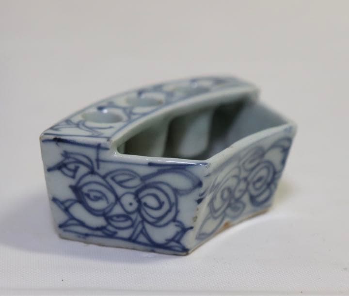 珍品　中国　清朝期　染付万年筆おきインク池　アンティーク1212