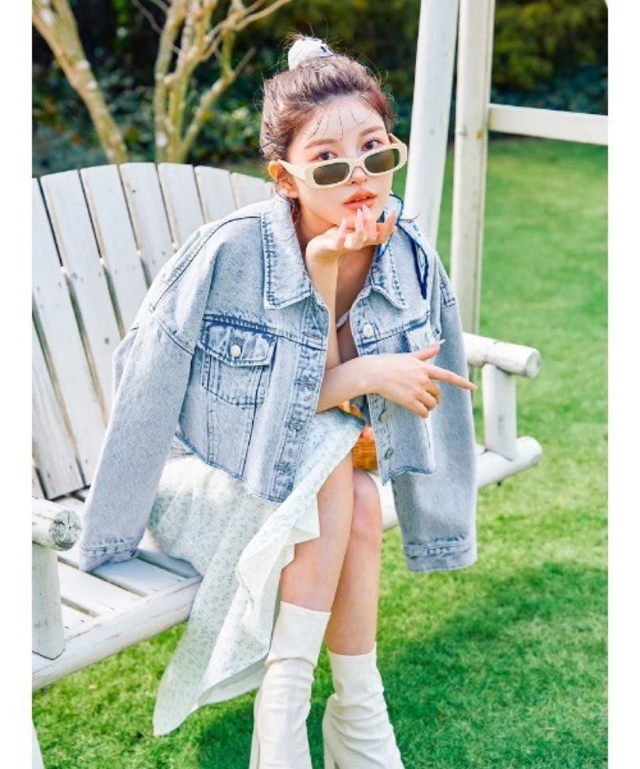 新品タグ ドロップショルダーショートGジャン ハイウエストデニムショートパンツ