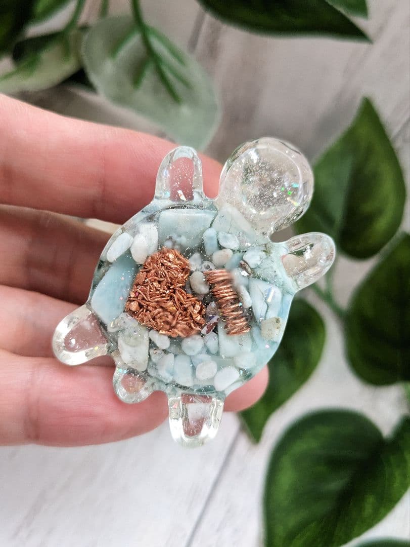 【はる】ラリマーのかめちゃん形オルゴナイト☆他３点