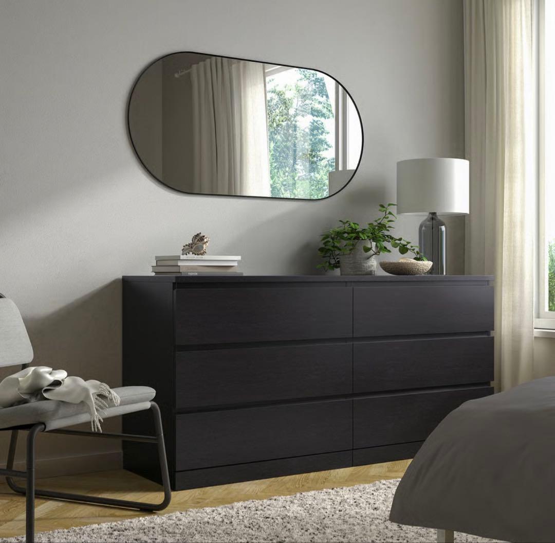 IKEA マルム　黒の木製チェスト 6引き出し