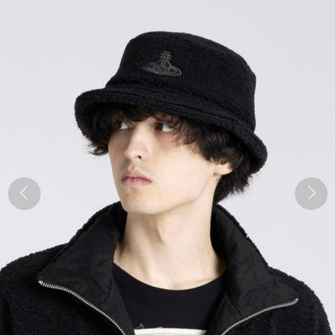 ☆早い者勝ち☆【Vivienne】メンズ ボア バケットハット 黒 帽子 刺繍