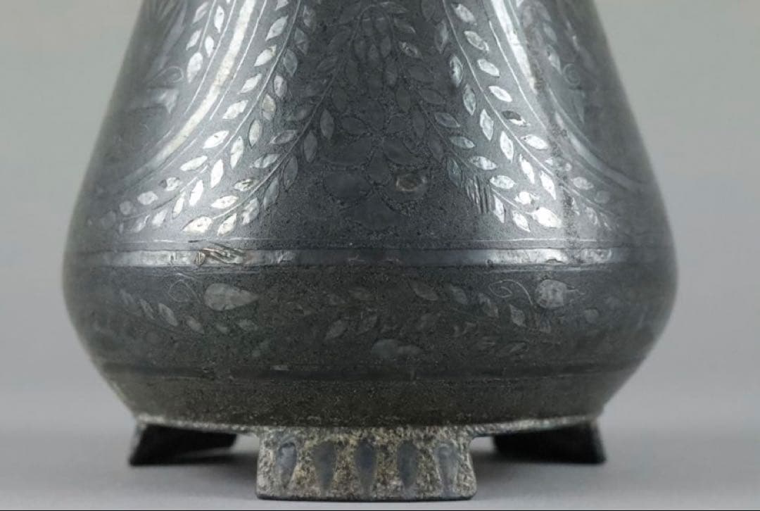 時代物 古銅 銀象嵌 水瓶 花器 花瓶 花入 骨董品 古美術品　花瓶　一輪挿し