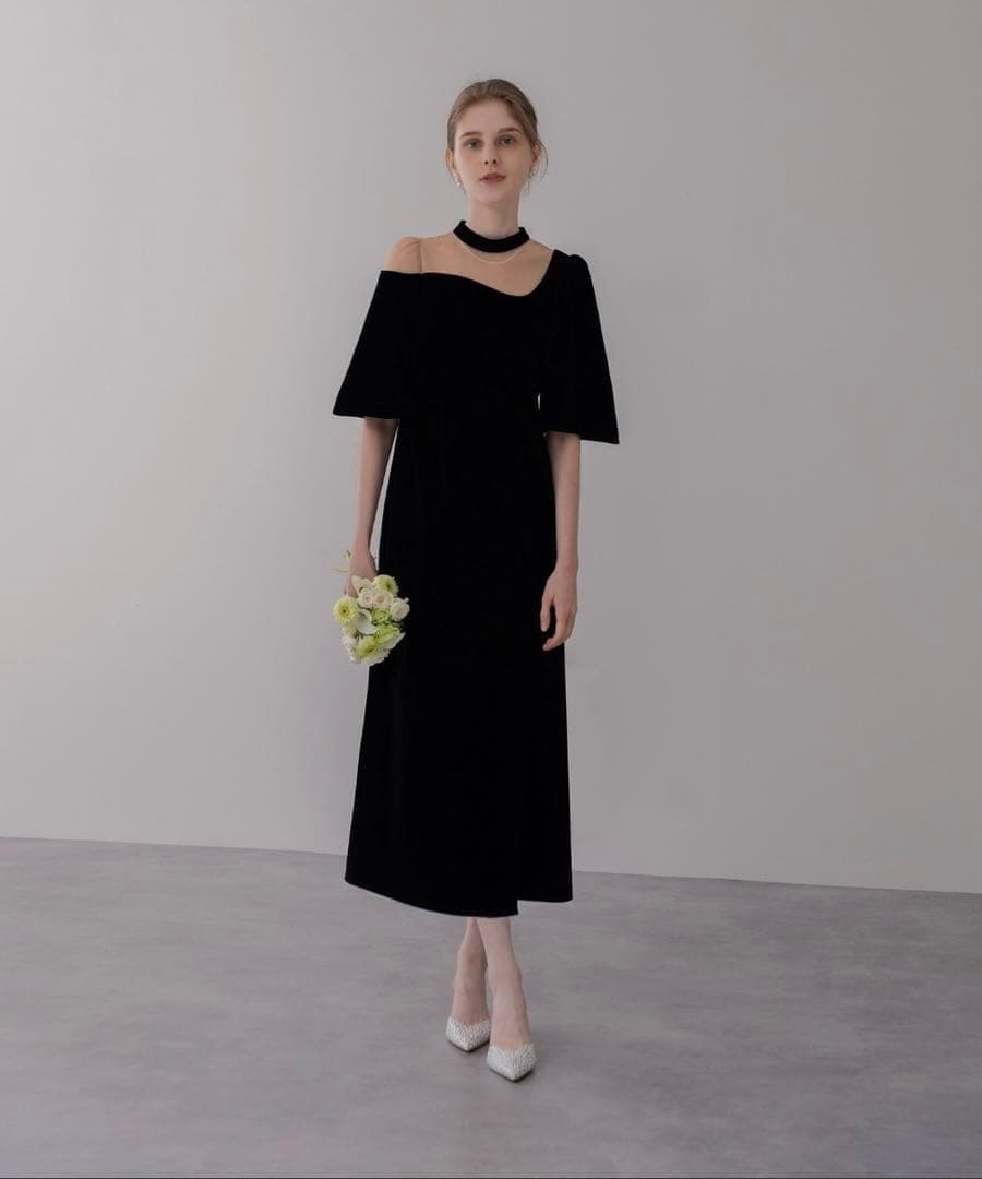 Leja シアースパンコールベロアIラインワンピースドレス　結婚式 お呼ばれ