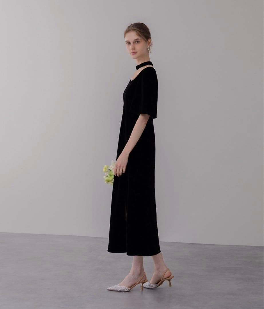 Leja シアースパンコールベロアIラインワンピースドレス　結婚式 お呼ばれ