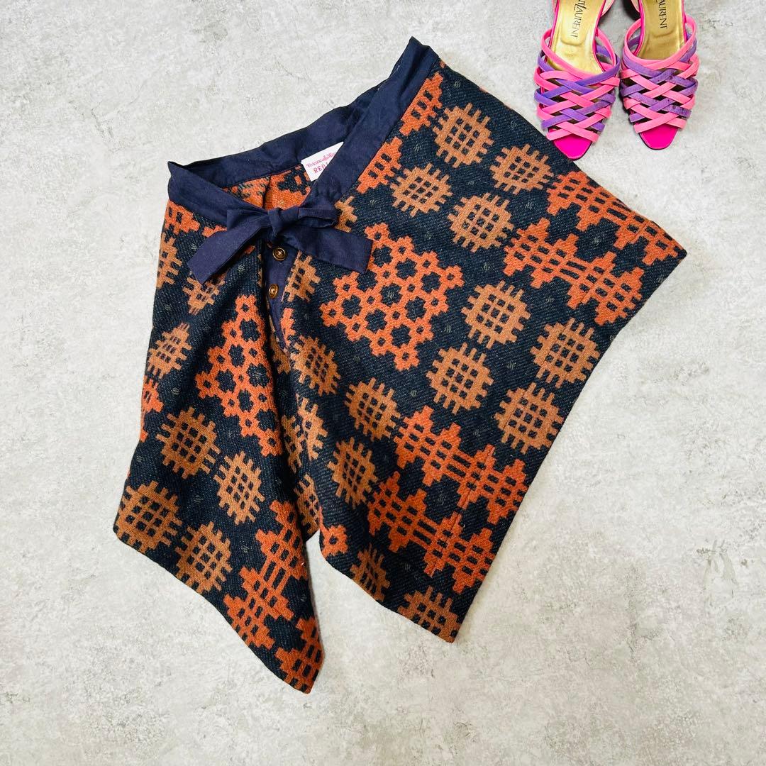 ヴィヴィアンウエストウッド　レッドレーベル　変形スカート　モチーフ　総柄　リボン