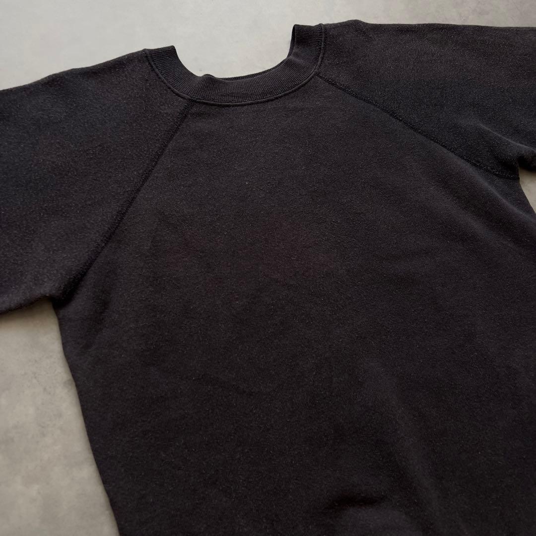 70s ブラック 無地 ラグラン スウェット サンフェード ヴィンテージ